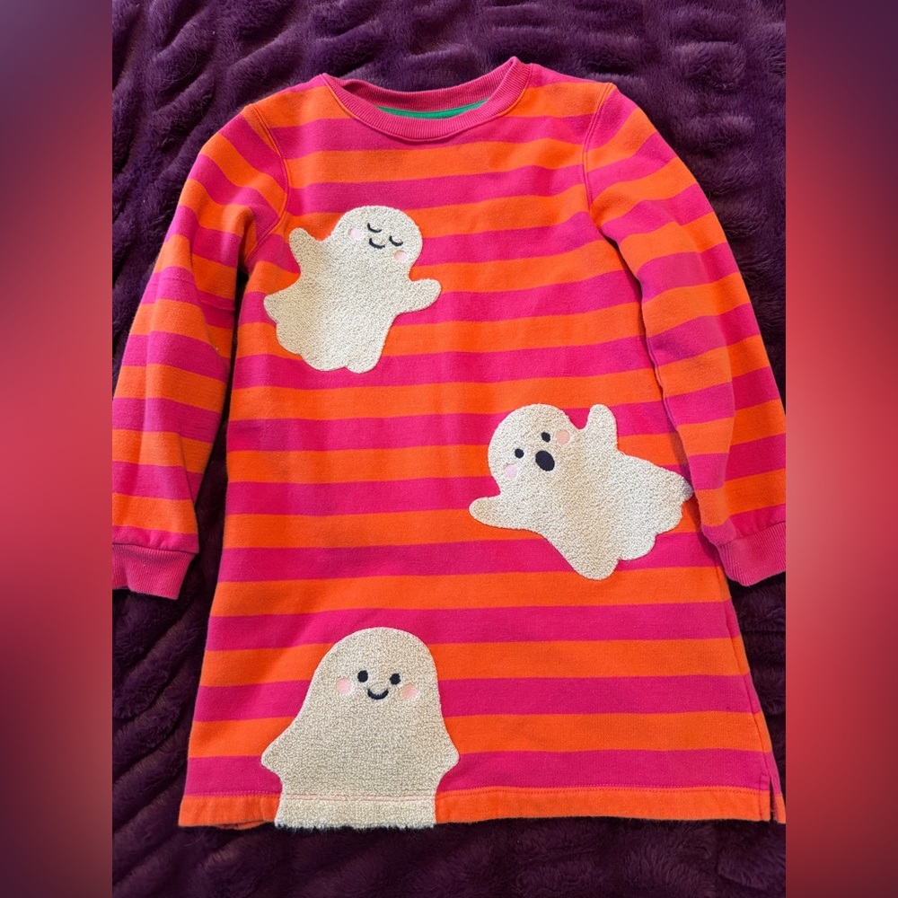 Mini Boden Pink and Orange Striped Dress with Ghosts